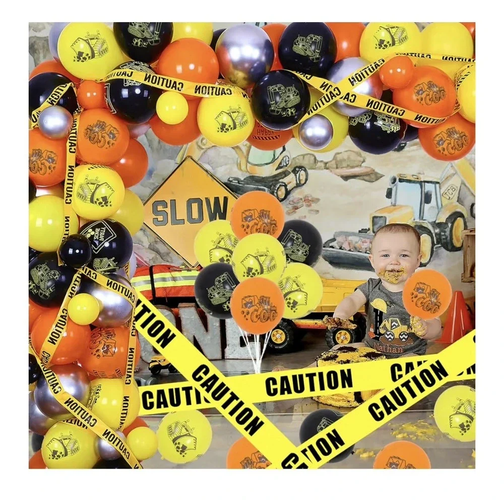 Construction Baby Shower Decorations Balloon Garland Kit Backdrop Caution Tape